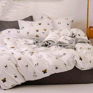 Queen Size - 100% Cotton - Dog print Duvet Cover Set